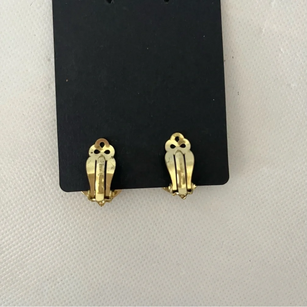 Vintage Whiting & Davis Iridescent Gold Tone Clip On Earrings